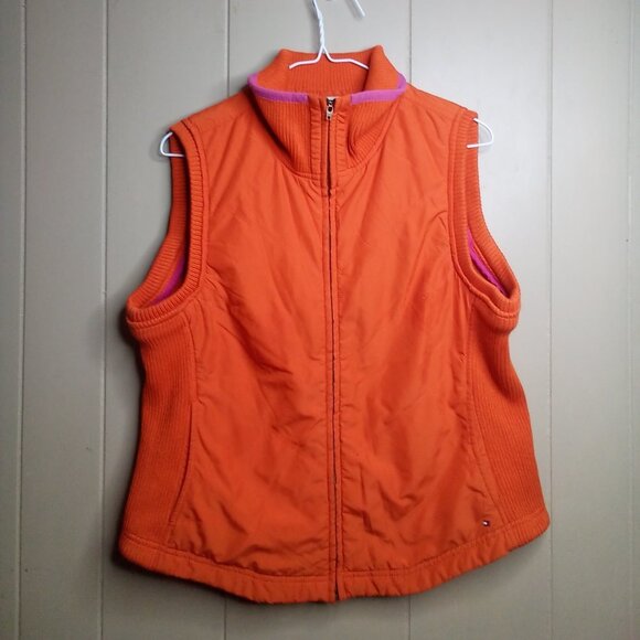 Tommy Hilfiger Vest Jacket L Full Zip Orange Pink - Picture 1 of 13